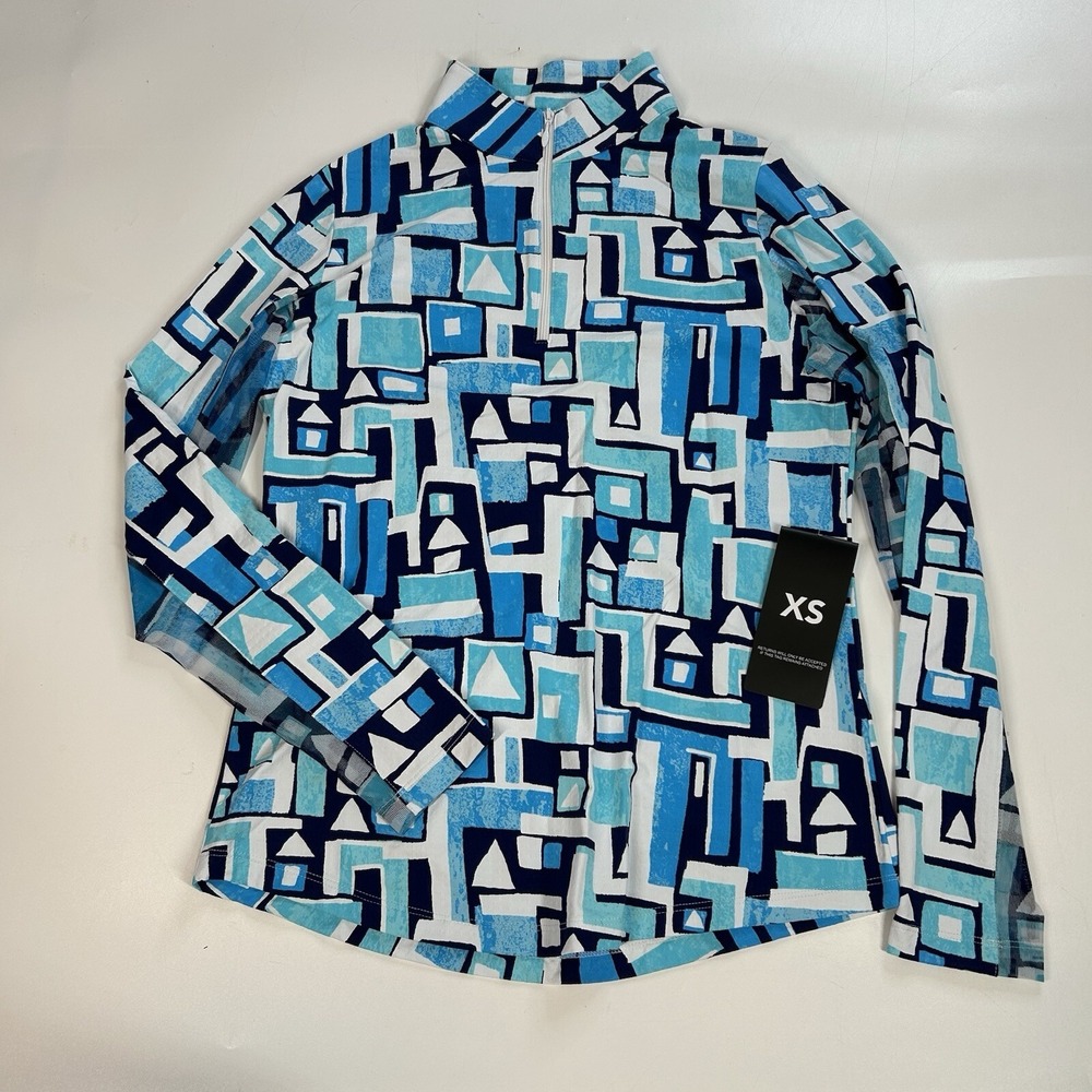 IBKUL Top Womens XS Long Sleeve Mock Neck Half Zip Geometric Sun Protection Vent